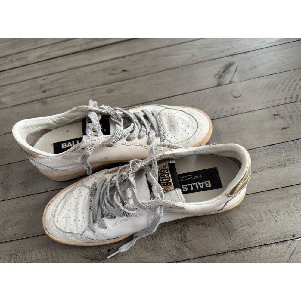 GOLDEN GOOSE Ball Star Sneakers Gold Star White Leather Size 38 8 - Picture 9 of 10